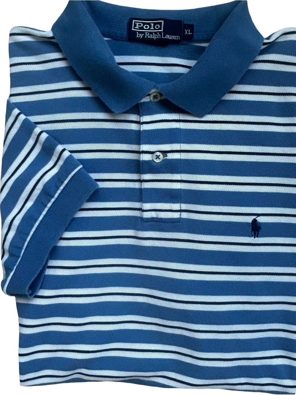 Polo by Ralph Lauren Men's Blue & White Striped Polo Shirt with Navy Pony